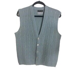 Vintage 80's Andre Oliver 100% Cashmere Cable Knit Sweater Vest Blue Scotland S?